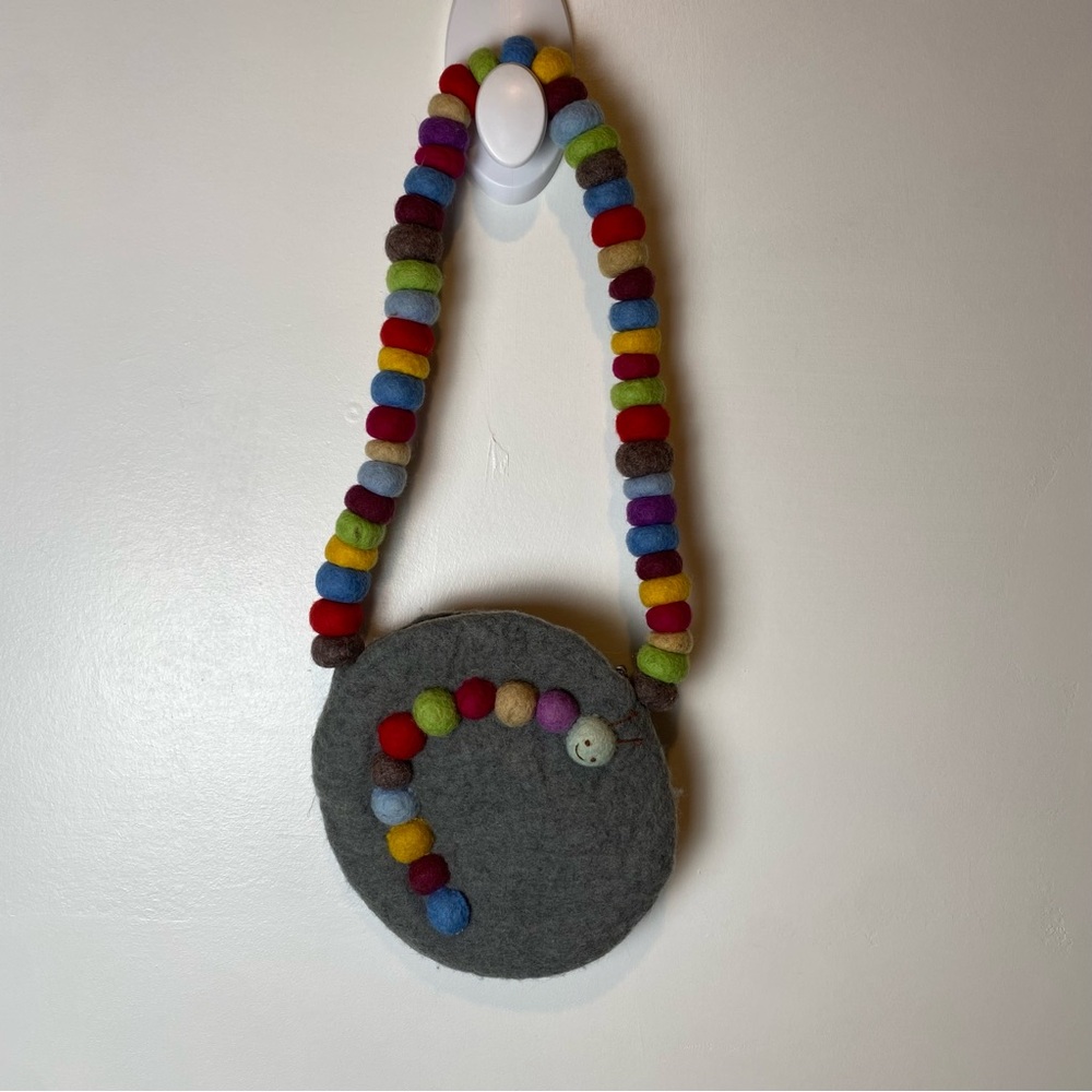 Kids Wool Bag with Colorful Beaded Strap Caterpillar Unique